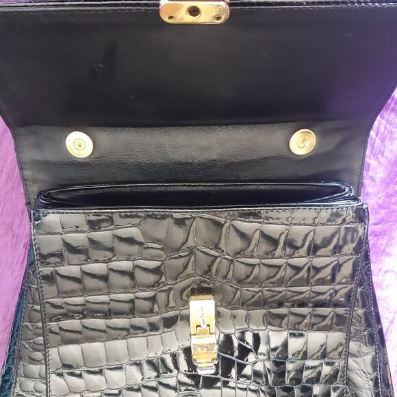 Vintage Faux Alligator Patent Black Evening Bag Purse Made in Italy - Picture 5 of 16